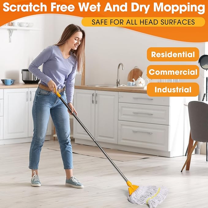 Eccliy 6 Pack Mop Heads Replacement Commercial Industrial Mop Heads Heavy Loop End Cotton String Heavy Duty Refills Wet Washable Refills for Home General Floor Cleaning (White,Yellow)