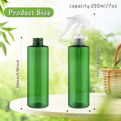 6-Pack 200ml Green PET Plastic Spray Bottles with Clear PP Head Empty Fine Mist Liquid Sprayer Multi-Purpose Atomizer Dispenser for Home,Garden and Beauty