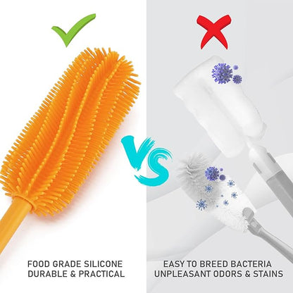 15.7" Silicone Bottle Brush, ddLUCK Water Bottle Cleaner Brush for Stanley, Hydroflasks, Glass, Thermos Sports Bottle, Vase and Glassware, Bottle Brush Cleaner for Narrow Neck Containers (Orange)