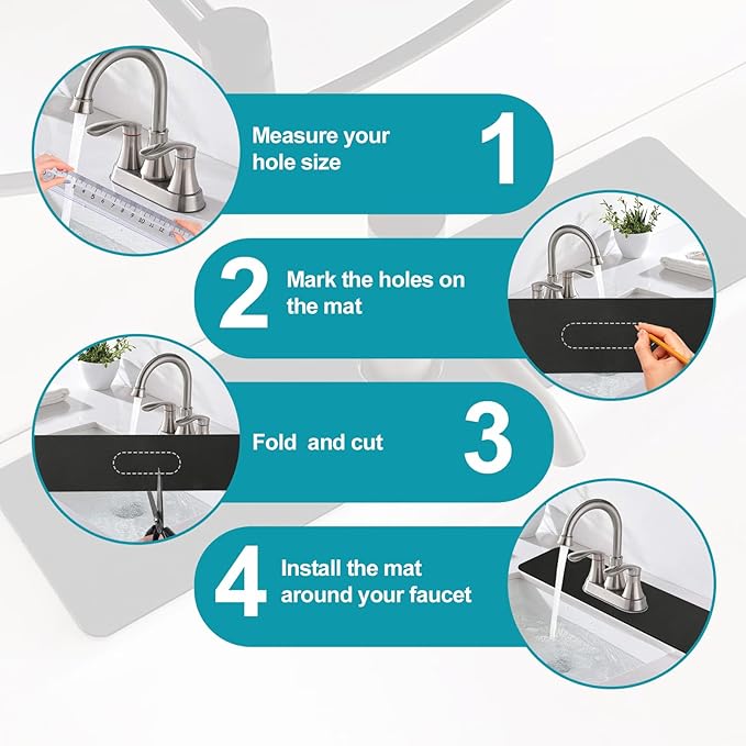 Customizable Faucet Mat for Kitchen Sink: 33"Lx5.5"W Long Absorbent Edge Protector & Splash Guard for Large Double bowl Sink- Cut to Fit 2, 3, 4 Holes Faucet & Irregular Sink with Soap Dispenser
