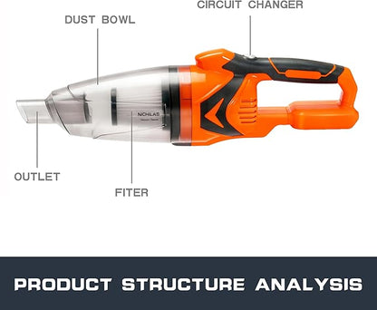 Nichilas Cordless Vacuum Cleaner Handheld Stick Vacuum Cleaner 10kPa Powerful Suction 4 Different Heads for Home Pets Floor Car, Compatible with DEWALT 20V MAX Batteries (NO Battery)