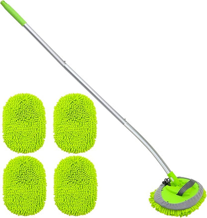 15° Curved Car Wash Brush with Long Handle 43" Extension Cleaning Mop Exterior Interior Carwash Duster 3-Section, 90° Pivoting Extralarge Microfiber Head for Scratch-Free Car, SUV & Truck