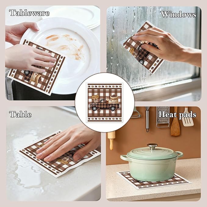 5 Pack Mixed Farmhouse Coffee Bar Kitchen Dishcloths Dish Towel, Dish Towels for Kitchen, Swedish Dishcloth Coffee Bar Decor, Paper Towels Reusable, Dish Cloth Towel Cleaning for Home