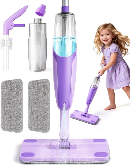 Purple Mini Spray Mop for Toddler-Montessori Cleaning Toy that Real Spray Water,Pretend Playhouse Essentials for Girls Ages 3-8,Toddler Educational Housekeeping Set