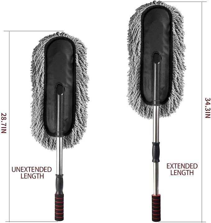Removable Telescopic Car Wax Drag Nano Fiber Wash Brush Dusting Tool Mop Dash Duster Exterior Interior Cleaning Kit (Premium Duster 1 Pcs Set, Blue)