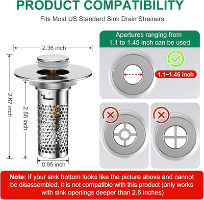 Bathroom Sink Drain Strainer,Universal Pop-Up Sink Stopper Hair Catcher, Anti-Clog Stainless Steel Drain Filter Basket, Removable Sink Drain for Bathroom Sink Stopper (YSilver-2（with Buckle）)