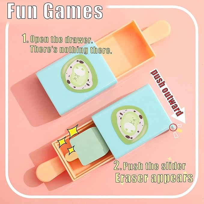 4pcs - Popsicle Shaped Fun Magic Box Eraser Cute Cartoon Ice Cream Chip Eraser-Fun erasers (4 Pieces)