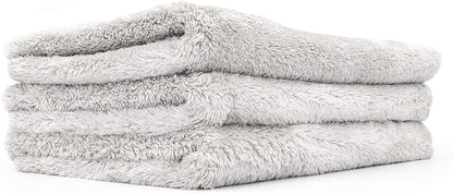 The Rag Company - Eagle Edgeless 500 (3-Pack) Professional Korean 70/30 Blend Super Plush Microfiber Detailing Towels, 500GSM, 16in x 24in, Ice Grey