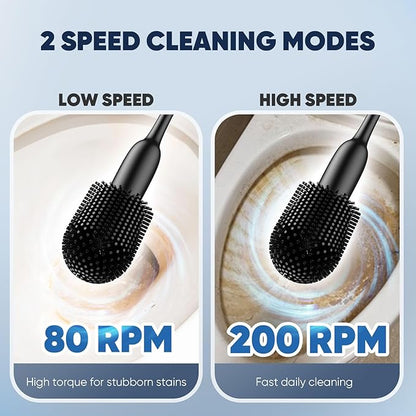 EKZ Electric Toilet Brush with UV Stain Detection, High-Torque Deep Cleaning, Dual-Speed 80/200 RPM, Silicone Brush Head, Wall-Mounted Holder, Type-C Rechargeable, Black