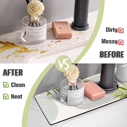Sink Faucet Absorbing Mat, 2 Pack Drying Mat Around Faucet Sink Splash Guard Behind Faucet Sinkmat For Kitchen Bathroom Island Rv 24 * 5.5 Inch (60 * 14 cm)