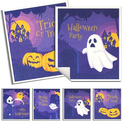 6 Pack Swedish Dishcloths for Kitchen |Watercolor Dish Towels | Reusable Paper Towels Washable | Non-Scratch Cellulose Sponge Cloths | No Odor, Biodegradable, Swedish Cloths, Halloween