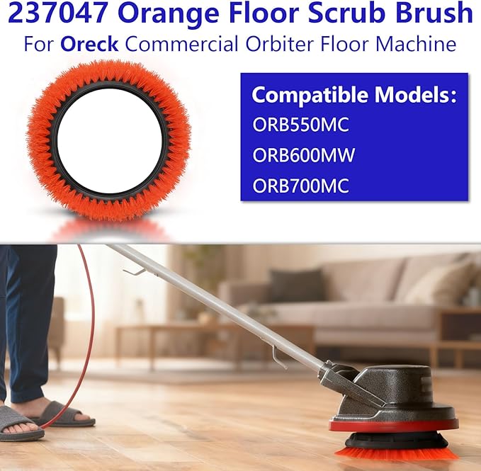 237047 Orange Commercial Tile and Resilient Floor Scrub Brush Replacement for Oreck Commercial ORB550MC, ORB600MW and ORB700MC floor machines, for Bissell BGEM9000, Heavy-Duty Brush, 10.5 in. Diameter