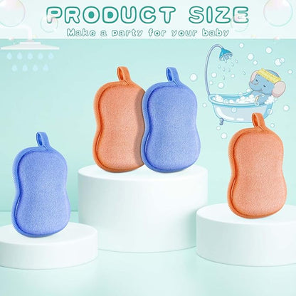 Tatuo 4 Pieces Baby Bath Sponge Cotton Baby Sponge Toddler Soft and Absorbent Loofah for Kids Babies Men Women(Orange,Blue)