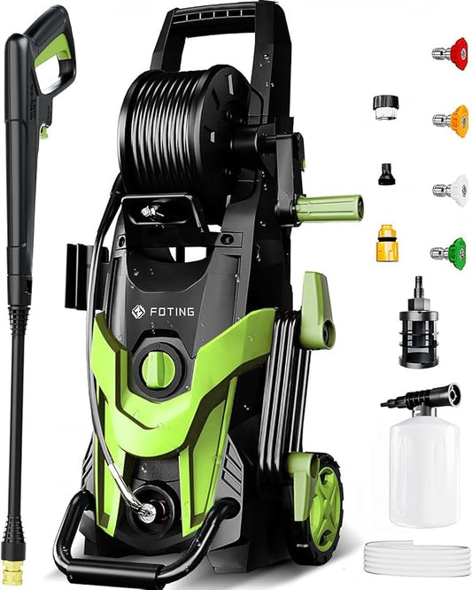 2026NEW Pressure Power Washer 4500PSI with 4 Quick Connect Nozzles, Inlet Hose & Filter, Foam Cannon for Cars/Fences/Driveways/Patios/Home Cleaning, Green