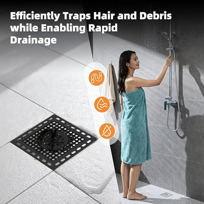Hibbent 2 Pack Shower Drain Hair Catcher, Shower Drain Cover for Bathroom Floor 4" Drain, Anti-Clogging Bathtub Drain Strainer, Stainless Steel Kitchen Sink Drain Strainer with Handle, Matte Black