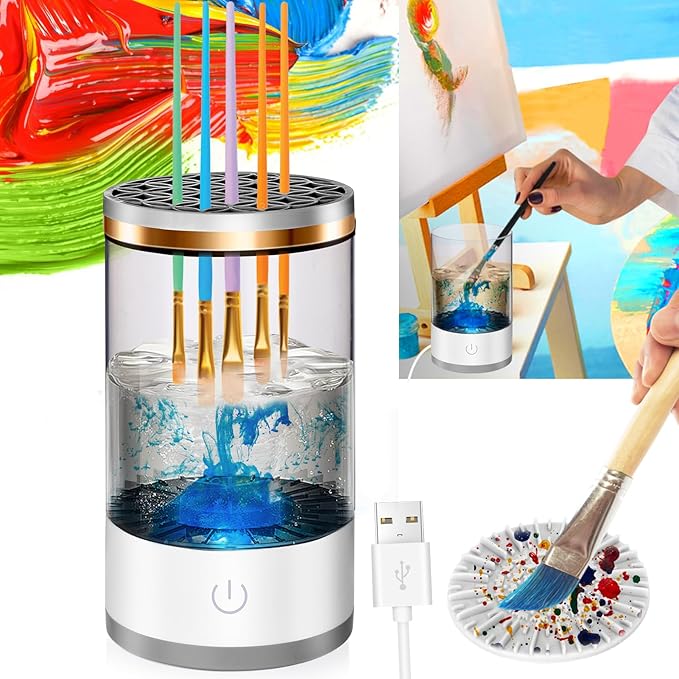 XANGNIER Electric Paint Brush Cleaner Machine with Cleaning Pad, Sonic Rotation Technology for Effortless Brush Cleaning, Perfect for Acrylic, Watercolor, Oil, Must-Have Tool for Artists & Hobbyists