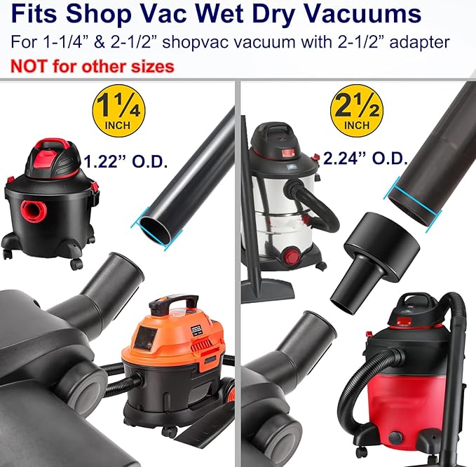 Portek Air-Driven Turbo Brush Attachment for Shop Vac Wet Dry Vacuum Cleaners, 1-1/4 and 2-1/2 Inch, Non-Electric Floor Head for Pet Hair and Debris Removal from Carpets Area Rugs Hard Floors