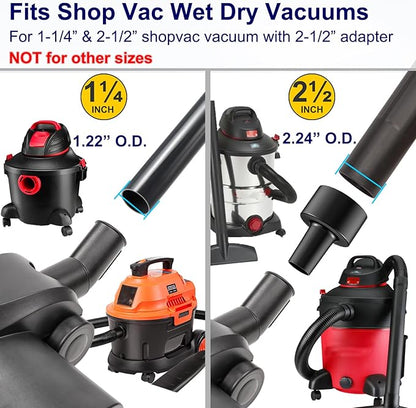 Portek Air-Driven Turbo Brush Attachment for Shop Vac Wet Dry Vacuum Cleaners, 1-1/4 and 2-1/2 Inch, Non-Electric Floor Head for Pet Hair and Debris Removal from Carpets Area Rugs Hard Floors
