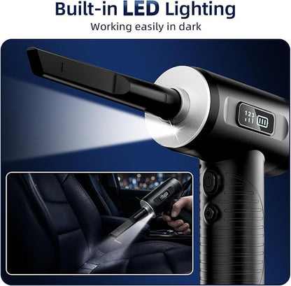 Compressed Air Duster & Vacuum Cleaner-3 Gear Adjustable 100000RPM Handheld Car Vacuum/Air Blower,Electric Air Duster with LED Light for Keyboard Electric Devices Cleaning.Replaces Compressed Air Cans