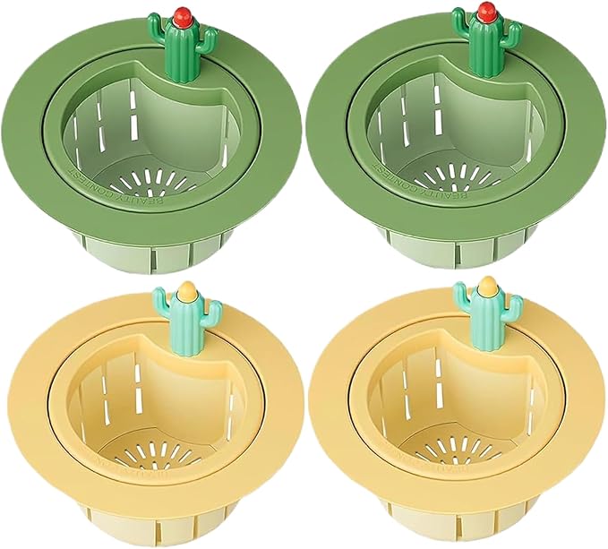 4PCS Cactus Sink Strainer Cactus Kitchen Sink Drain Basket Auto-Dumping Filter Multi-Functional Anti-Clogging Kitchen Drainer with Lifting Handle