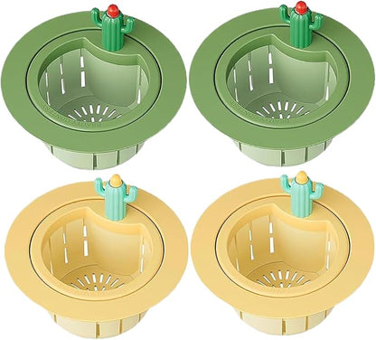 4PCS Cactus Sink Strainer Cactus Kitchen Sink Drain Basket Auto-Dumping Filter Multi-Functional Anti-Clogging Kitchen Drainer with Lifting Handle