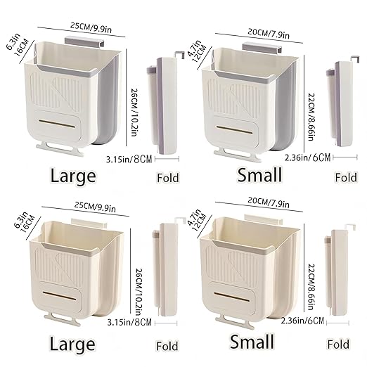 Hanging Trash Can for Kitchen Cabinet Door with 80 Garbage Bags, 2.7 Gallon Collapsible Trash Bin for Under Sink, Bathroom, Car, RV, Office (LargeGrey)