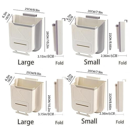 Hanging Trash Can for Kitchen Cabinet Door with 80 Garbage Bags, 2.7 Gallon Collapsible Trash Bin for Under Sink, Bathroom, Car, RV, Office (LargeCream)