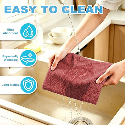 Puomue 55 Pack Microfiber Cleaning Cloth Roll, Tear Away Reusable Towels, 11" X 9", Ultra Absorbent & Lint Free Microfiber Cloth for Cleaning, Kitchen, Window, and Shop (Burgundy Red, 9”X11”-55PK)