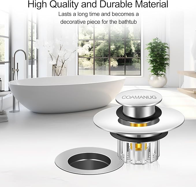 COAMANUG Bathtub Stopper | Shower Drain Hair Catcher, Pop-up Tub Stopper with Strainer | Pop-up Bathtub Drain Plug | Drai Protector for 1-1/2 to 1-3/4" Bath Drain Hole- Pearl Chrome