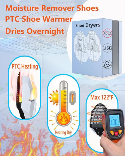 Portable Shoe Warmers & Dryer Boot Dryer for Smelly Shoes, Portable USB Powered Moisture & Odor Eliminator for Boots, Sneakers, Soccer Cleats, Travel-Ready Footwear Care for Men & Women (Size 5-14)
