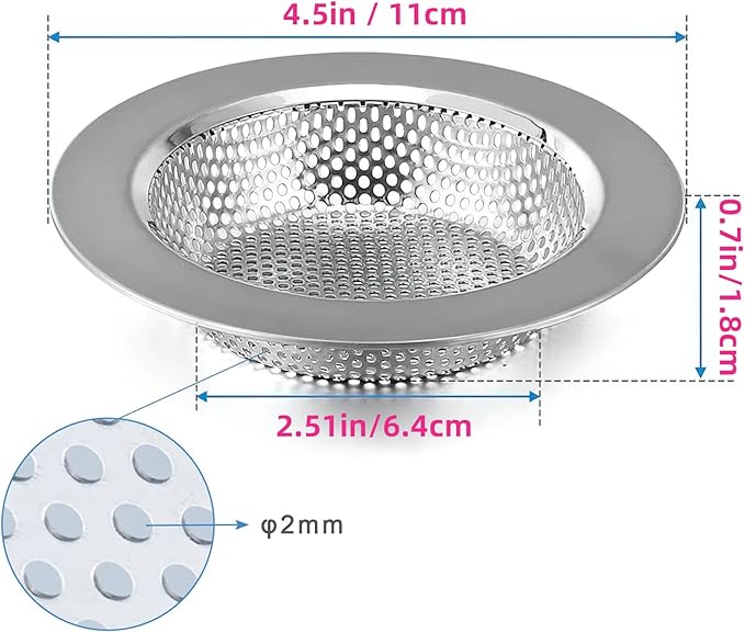 2 Packs Sink Strainer for Most Kitchen Sink Drain Basket, Upgraded Double-Layer Safe Design Kitchen Sink Strainer, Outer Diameter 4.5 Inch