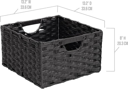 Seville Classics Premium Handwoven Portable Laundry Bin Basket with Carrying Handles, Household Storage for Clothes, Linens, Sheets, Black, Rectangular (2-Pack)