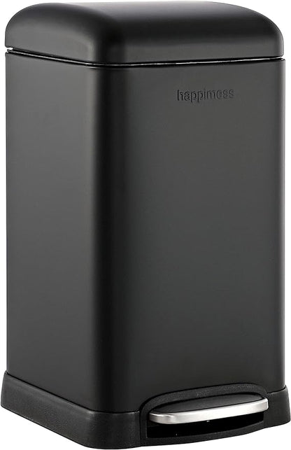 happimess HPM1012B Betty Retro Mini 3.2-Gallon Step-Open Trash Can with Soft-Close Lid, Modern, Minimalistic, Fingerprint Proof for Home, Kitchen, Laundry Room, Office, Bedroom, Bathroom, Black