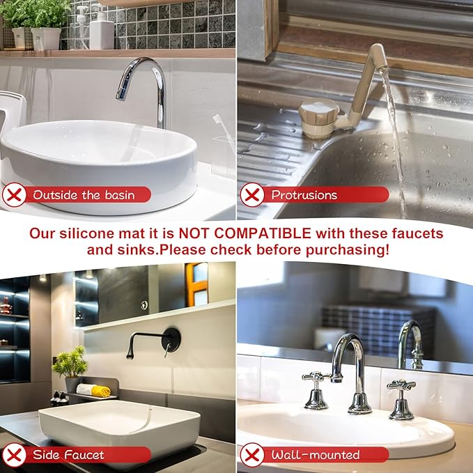 30 inch Kitchen Sink Splash Guard, Silicone Faucet Splash Guard, Large Size Silicone Sink Mat for Kitchen Bathroom, Faucet Handle Drip Catcher Tray (Black)