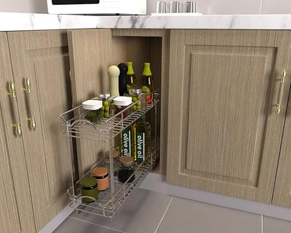 OCG Slide Out Cabinet Organizer for Narrow Cabinet (5" W X 21" D), 2 Tier Pull Out Shelves Slim Sliding Cabinet Organizer and Storage, Chrome
