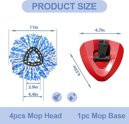 Mop Head Replacement Set for O Ceda 2-Tank Spin Mop, 4 Pack Washable Microfiber Refills + 1 Mop Base Cover, Reinforced Lock Design, Durable & Reusable