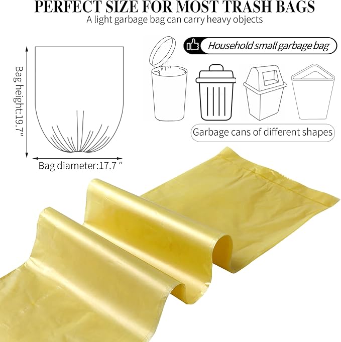 5 Rolls Small Trash Bags - 100 Counts Durable 4 Gallon Small Garbage Bags for home office kitchen Bathroom Bedroom Trash Can liners（Golden）