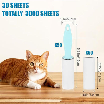 Hushee 50 Pack Mini Lint Rollers 3000 Sheets Travel Size Lint Roller Small Portable Remover for Couch Furniture Clothes Cat Hair Removal 5.9 x 1.1 Inches(Blue)