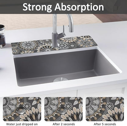 2PCS 24" X 5.5" Kitchen Sink Splash Guard Faucet Mat Mandala Super Absorbent Fast Drying Faucet Guard & Draining Mat Sink Splash Guard Behind Faucet for Kitchen, Bathroom