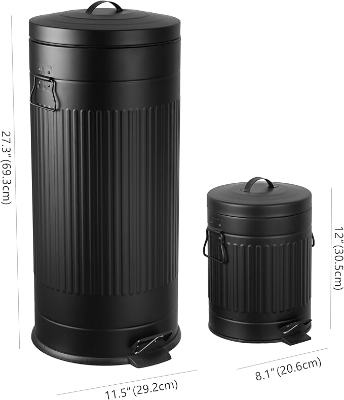 happimess HPM1018B Theo Retro 8-Gallon Step Trash Can with Soft-Close Lid and Free Mini Trash Can for Home, Kitchen, Bathroom, Living Room, Office, Charcoal Black