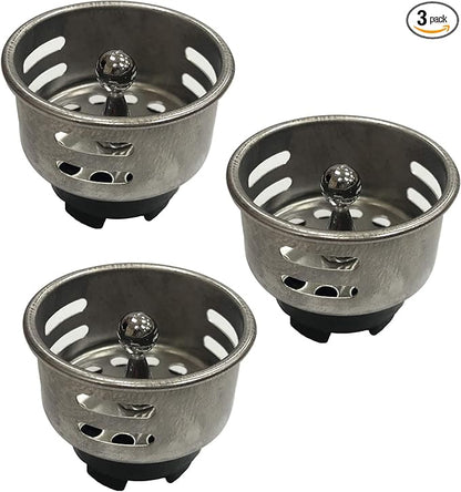 Stainless Steel Junior Duo Strainer Replacement Basket/Stopper for Bar and Prep Sinks Drains 3 Pack