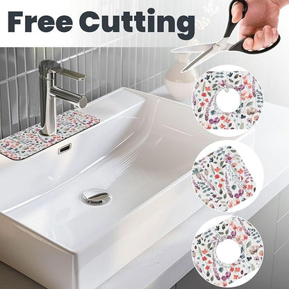 Vintage Watercolor Floral Flowers Abstract Leaves Kitchen Sink Splash Guard Faucet Mat Super Absorbent Fast Drying Mat Sink Gadgets-Fast Drying Pad Sink Mat For Kitchen Bathroom (15" X 5.5" )