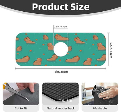 Cute Capybara Play Eat Food Kitchen Sink Splash Guard Faucet Mat Super Absorbent Fast Drying Mat Sink Gadgets-Fast Drying Pad Sink Mat For Kitchen Bathroom (15" X 5.5" )