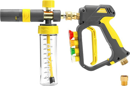 PWACCS Pressure Washer Small No-Dilution Foam Cannon Pro with Short Gun, Power Washer Soap Foam Gun with 4 Spray Nozzles for Car Wash, 200 ML