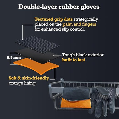 Thick Rubber Cleaning Gloves - 1 Pair Black Rubber Gloves for Dishwashing Extra Large, Non-Slip Kitchen Gloves for Washing Dishes, Reusable Cleaning Gloves, Waterproof, Heavy-Duty (1P,XL)