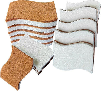12 Pack Natural Kitchen Sponges, Non Scratch, Non Toxic S-Shaped Eco-Friendly Biodegradable Cellulose & Coconut Scrubber Dish Sponges for Kitchen, Tableware, Bathroom, Home Use