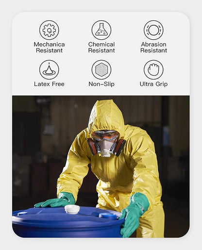 PACIFIC PPE 2 Pairs Nitrile Chemical Resistant Gloves, Flocked, Resist Household Acid, Alkali, Latex Rubber Free, 15 mil, 12.6", XX-Large