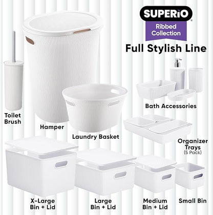 Superio Decorative Plastic Toilet Bowl Brush and Holder Set, Cleaner Scrubber for Bathroom (2, White)
