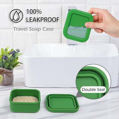 AIDIMMING Small Silicone Travel Soap Case with Drainage Mat - 100% Leakproof Bar Soap Holder for Gym, Camping - Fits Kitsch Shampoo Bars & 3.75oz Dove Soap - Portable, Shatterproof Box (Deep Green)