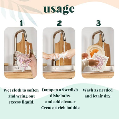 Beach Ocean Sells Swedish Dishcloths for Kitchen, Pink Salty Soul Sells Swedish Dish Cloths for Ocean, 4 Pack Dish Towels for Kitchen washcloths, Papaya Reusable Paper Towels Washable